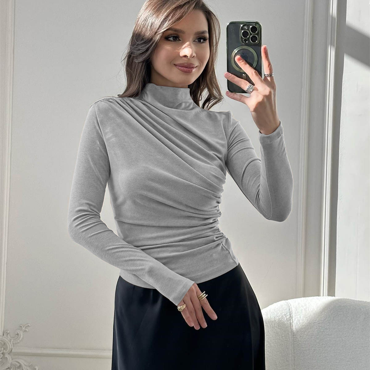 Women's Long Sleeve Mock Neck Slim Fit Top