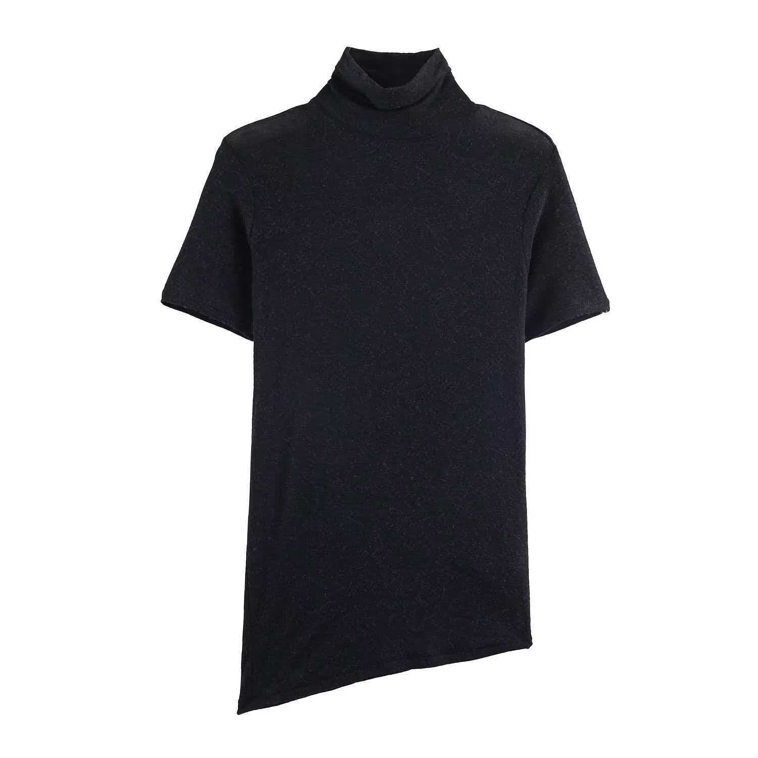 Women's Asymmetric High Neck Short Sleeve T-Shirt