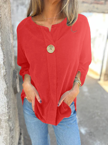 Slim-Fit Long-Sleeve Corduroy Pullover Top