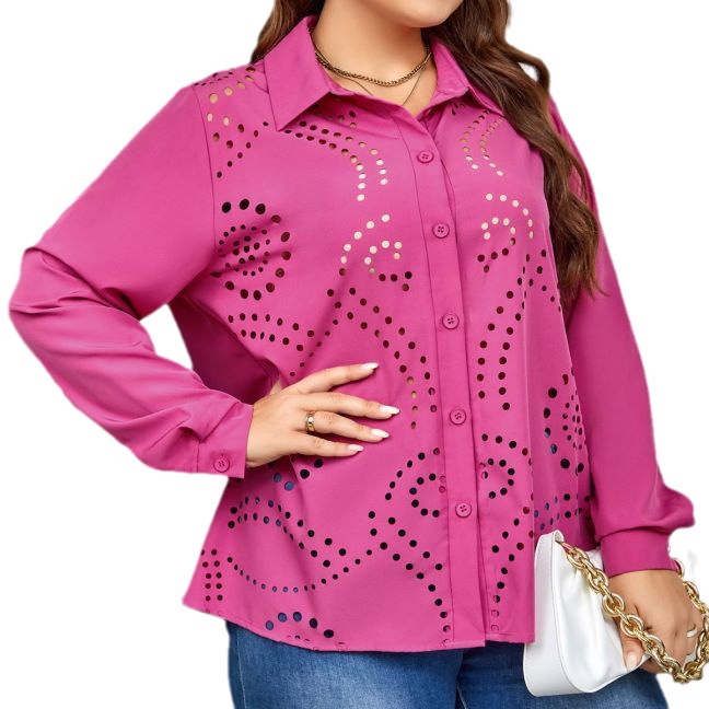Women's Hollow-Out Long-Sleeve Blouse Loose Fit