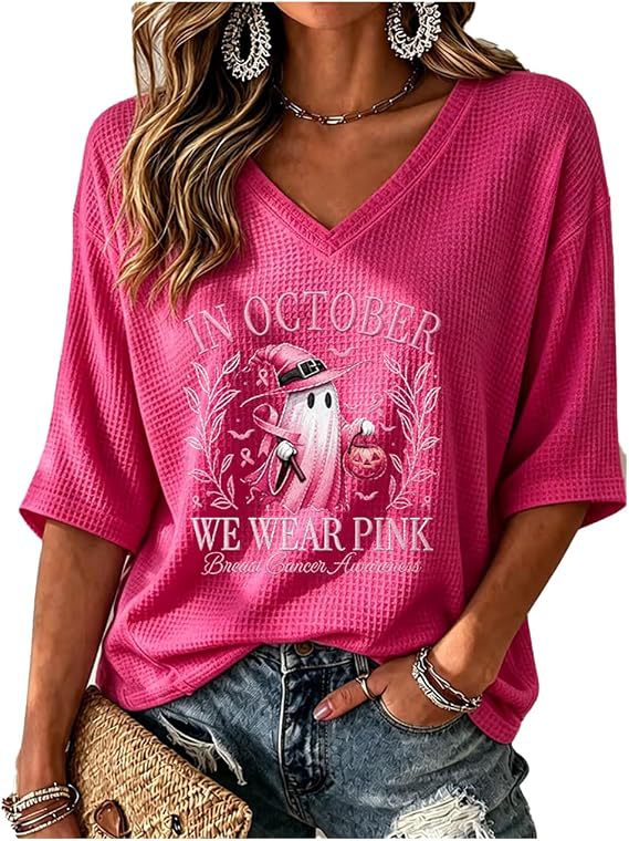 Halloween Ghost Print V-Neck Half-Sleeve Women's T-Shirt