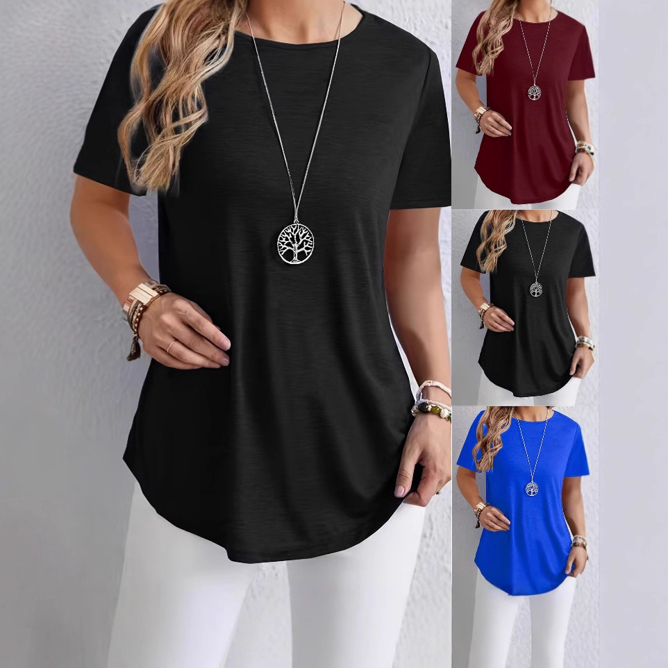 Women's Curved Hem Button Short Sleeve Top