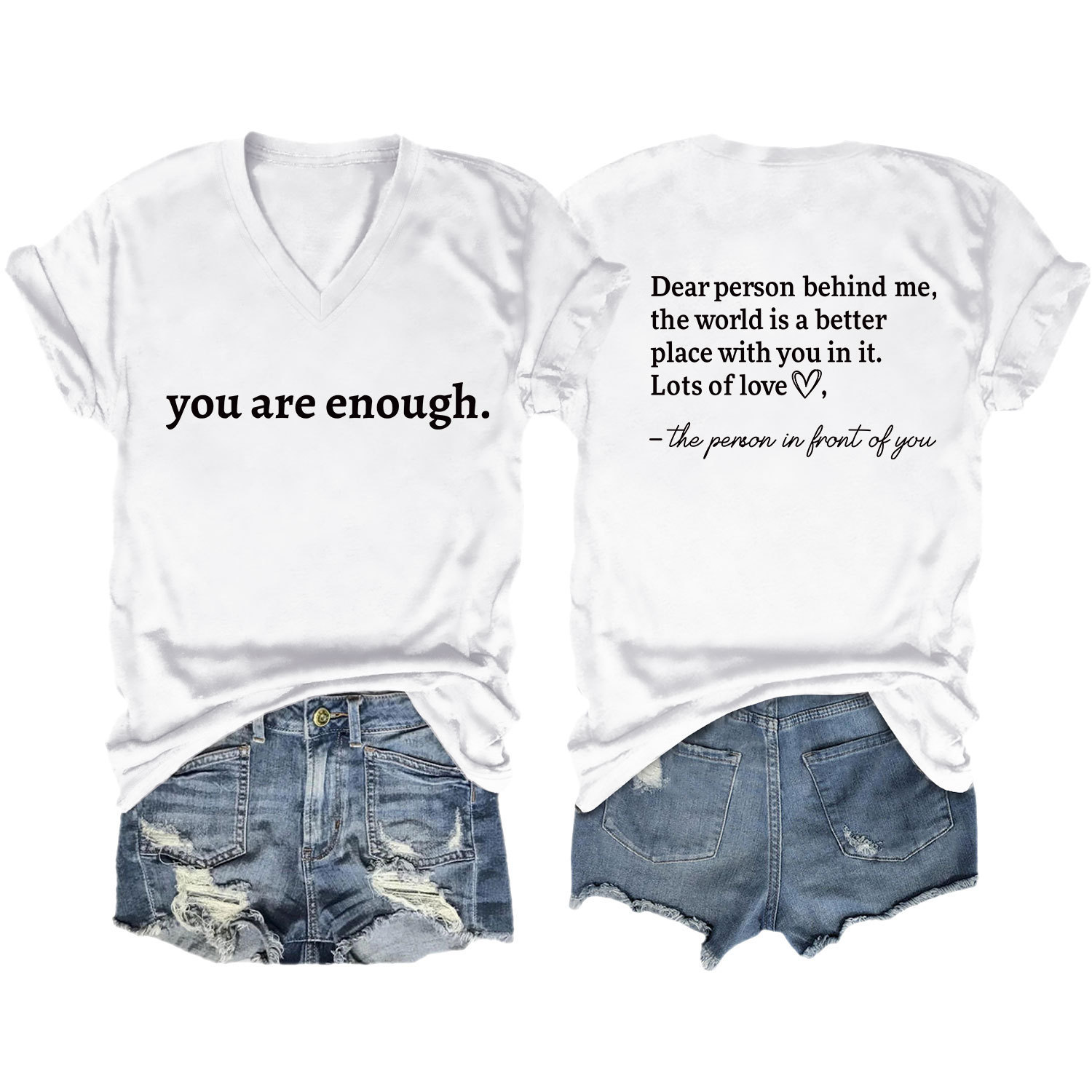 Women's Summer Heart Letter Print V-Neck Short Sleeve T-Shirt