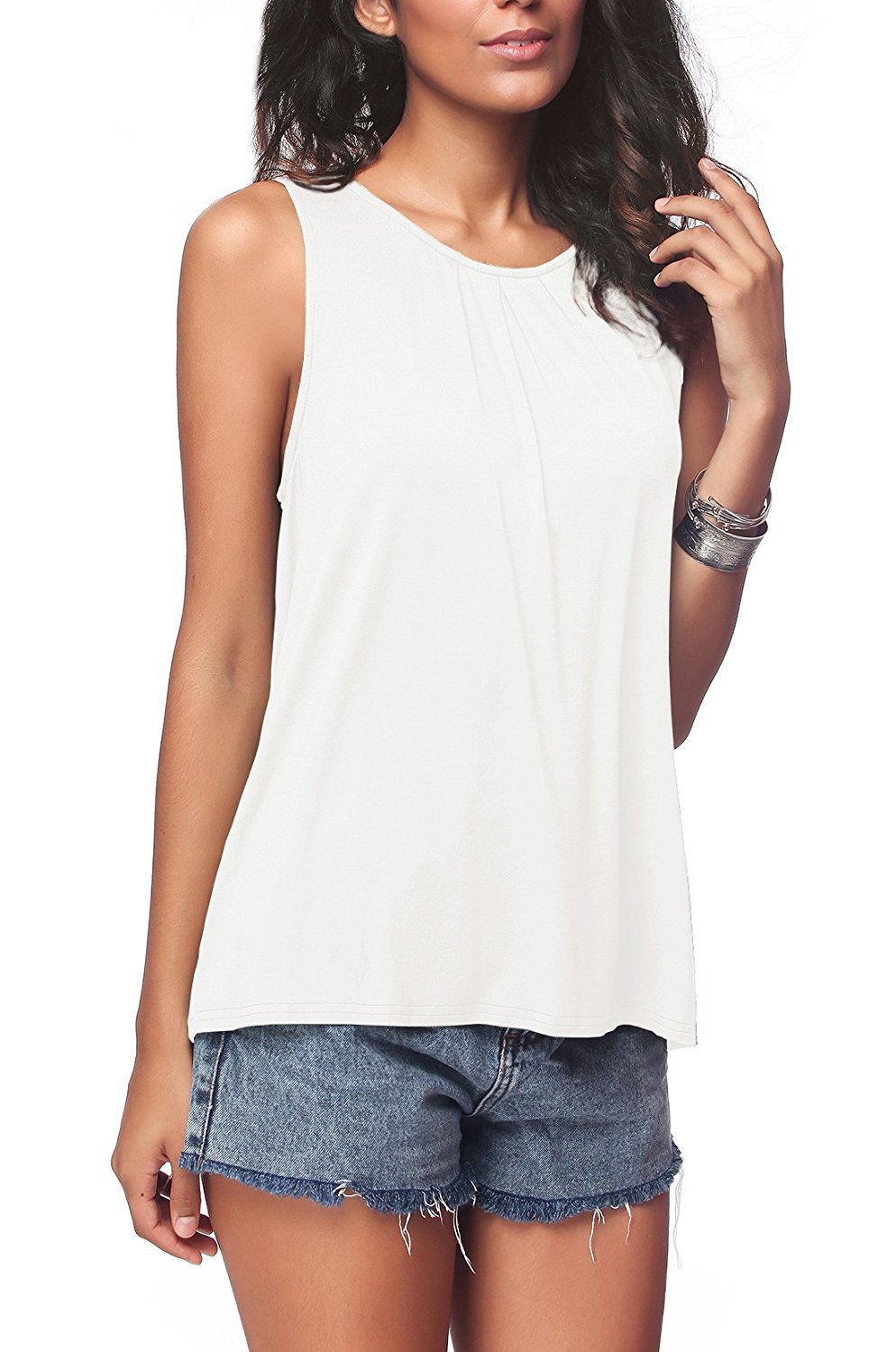 Women's Solid Crew Neck Sleeveless Tank Top