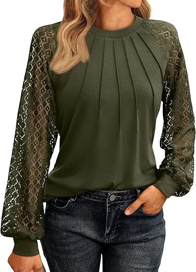 Women's Lace Trim Long Sleeve Knit Shirt