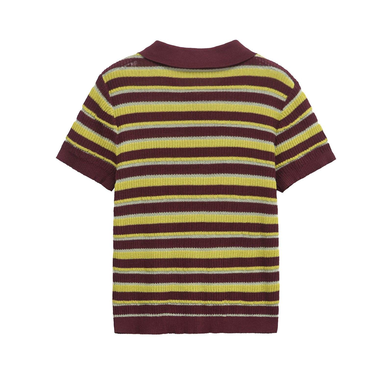 Striped Polo Neck Knit Short Sleeve Top