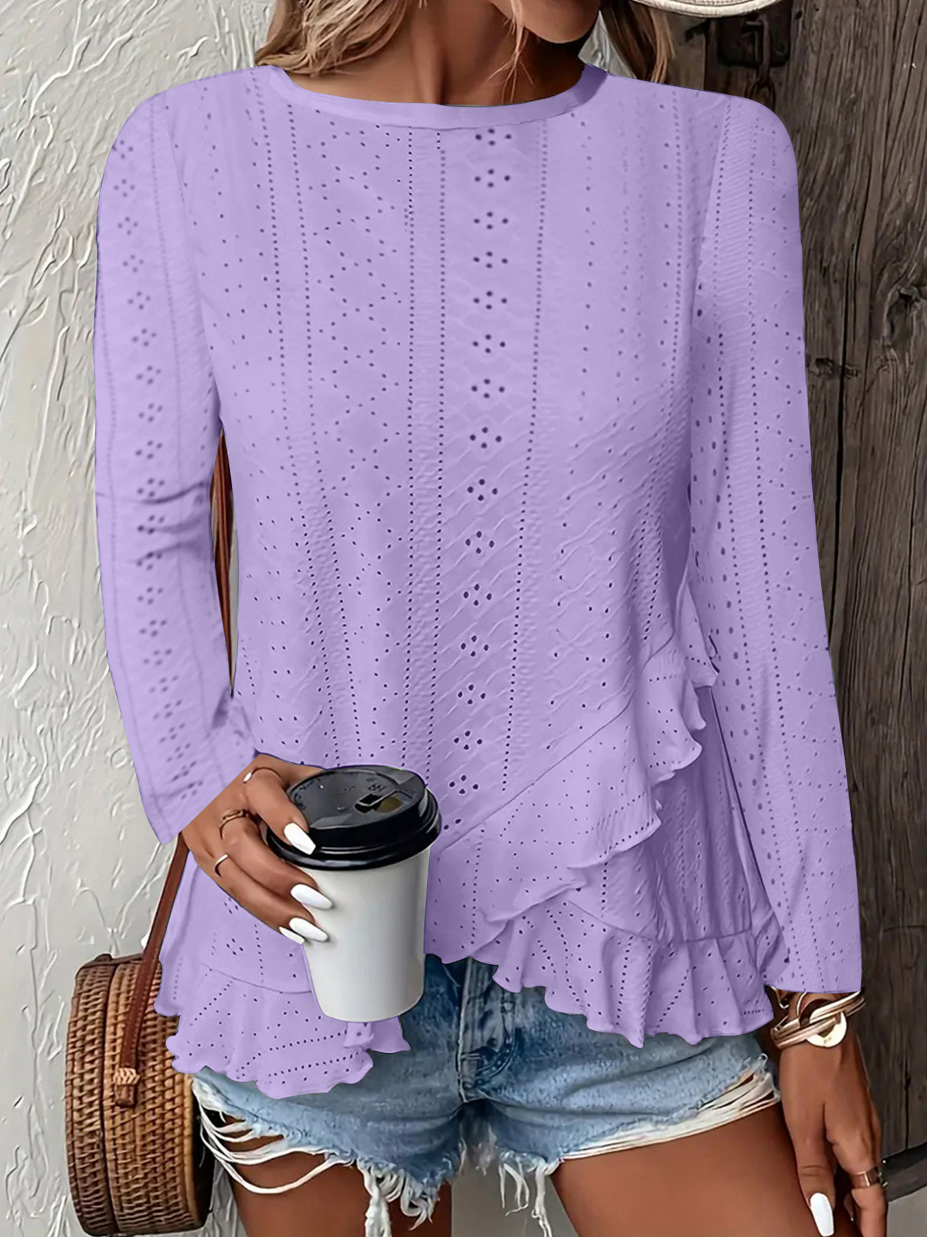 Women's Casual Solid Color Long Sleeve Crew Neck T-Shirt