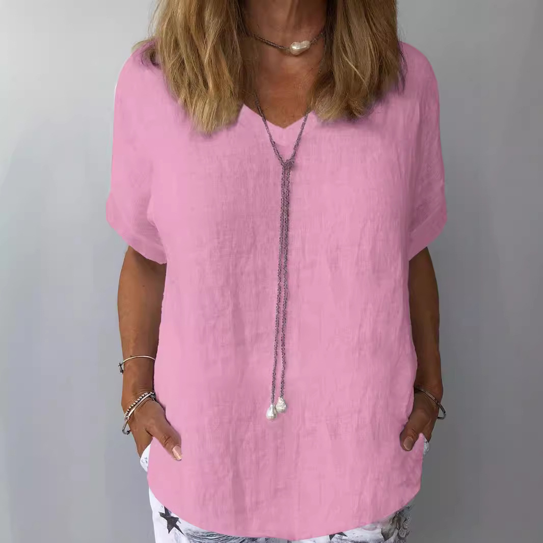 Women's Loose Fit Short Sleeve Printed Cotton Linen T-Shirt