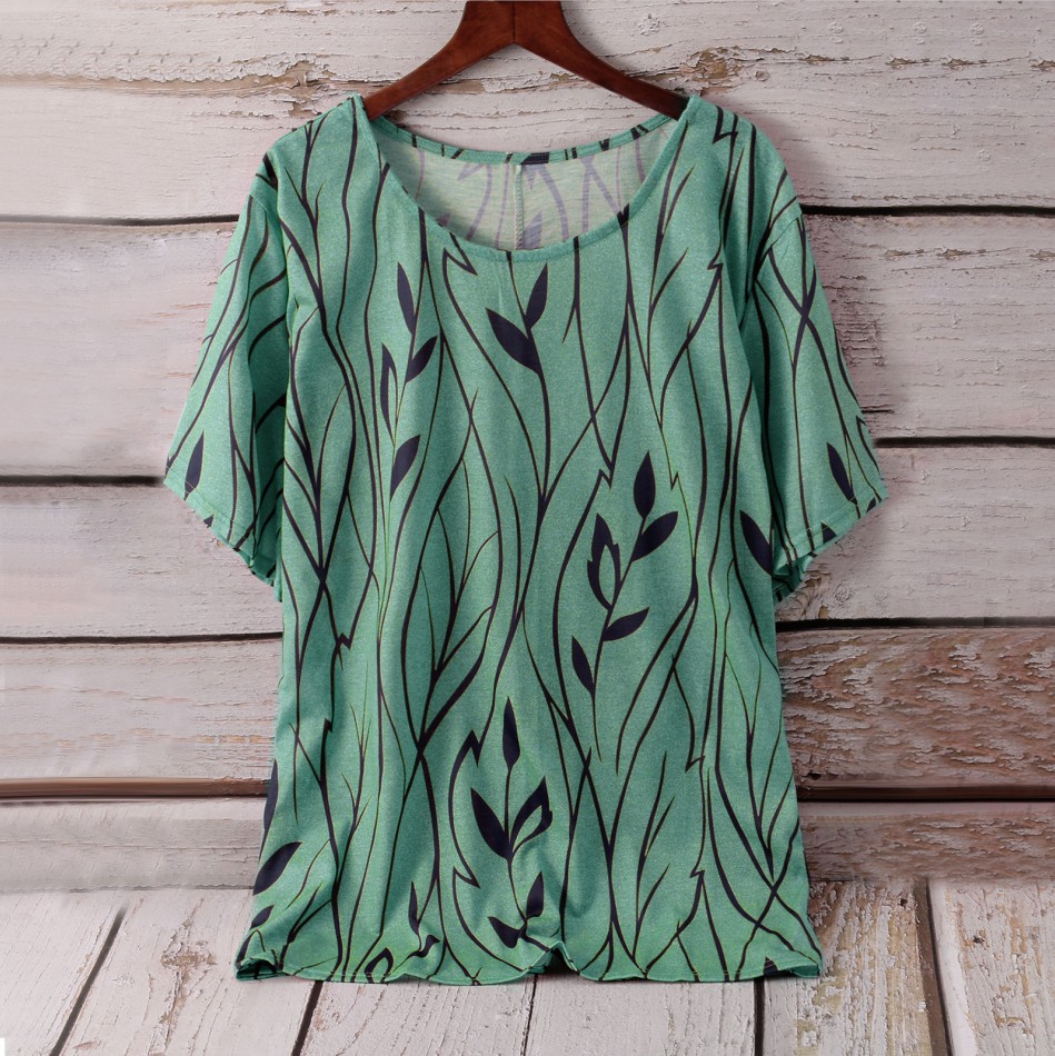 Women's Leaf Print Half-Sleeve T-Shirt Casual Loose Fit