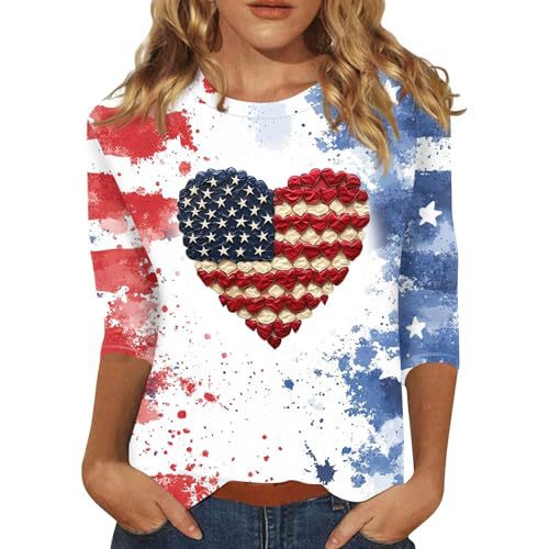 Summer American Flag Print Crewneck Short Sleeve Top