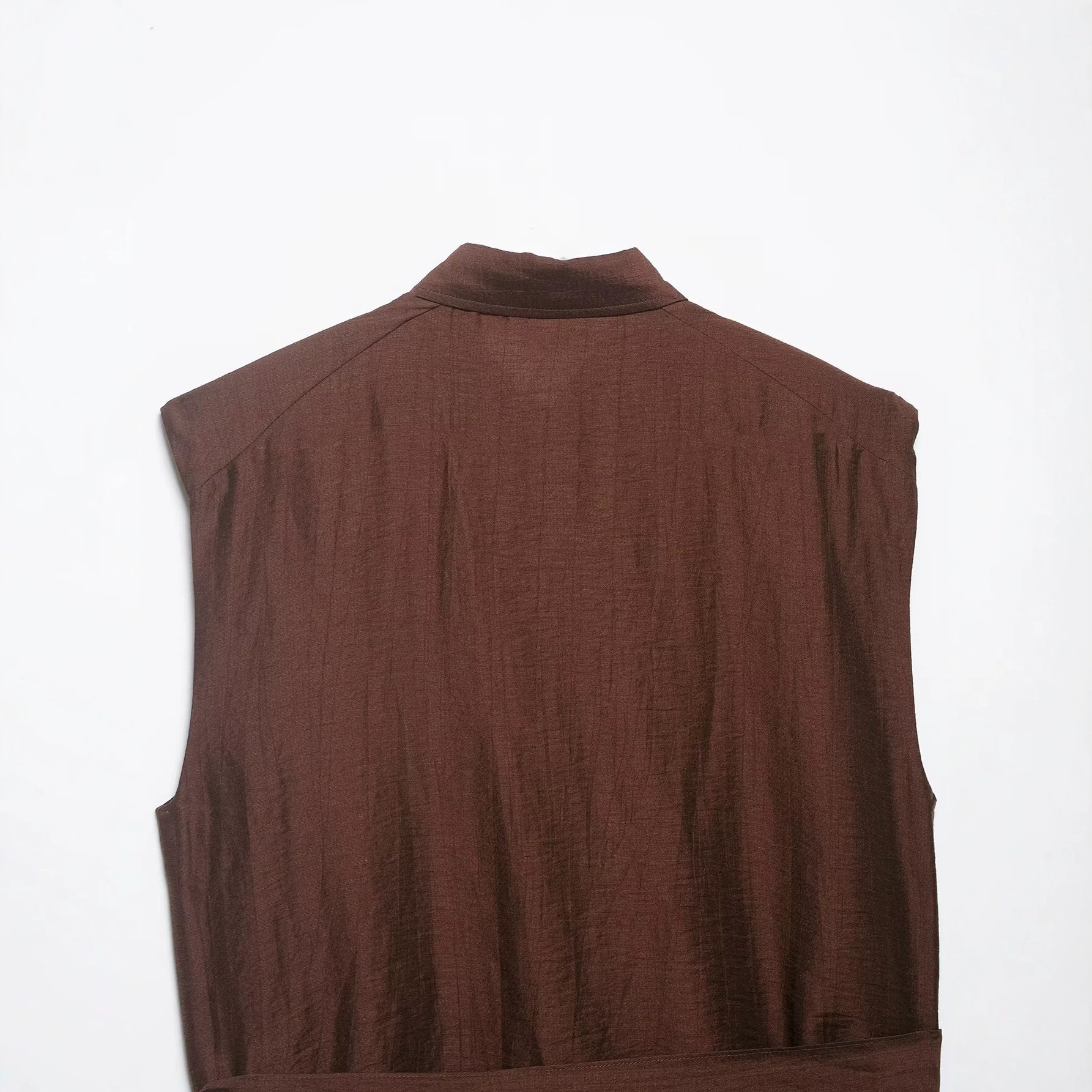 Women's Casual Stand Collar Belted Padded Shoulder Top