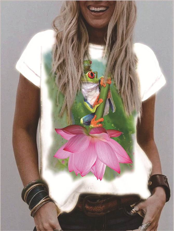Women's V-Neck Floral Print Short Sleeve Loose Fit T-Shirt