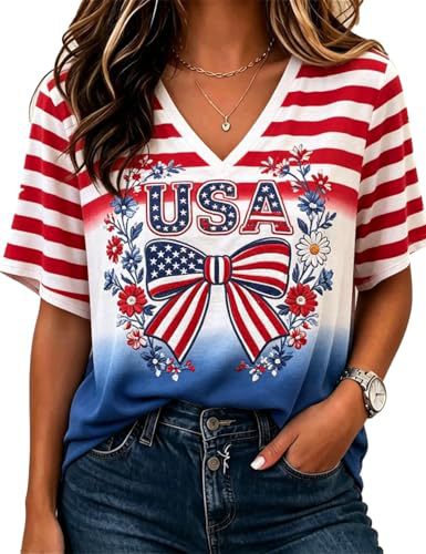 Women's V-Neck Half-Sleeve T-Shirt with 3D Print