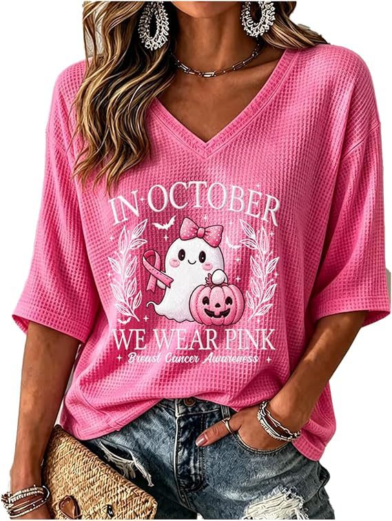 Halloween Ghost Print V-Neck Half-Sleeve Women's T-Shirt