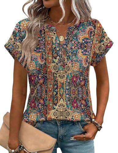 Women's Heart Floral Print V-Neck Short Sleeve T-Shirt