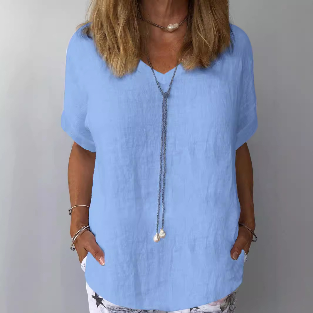 Women's Loose Fit Short Sleeve Printed Cotton Linen T-Shirt