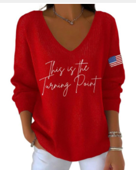 Christmas Snowman Reindeer Bow Print V-Neck Long Sleeve T-Shirt