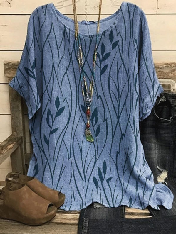 Women's Leaf Print Half-Sleeve T-Shirt