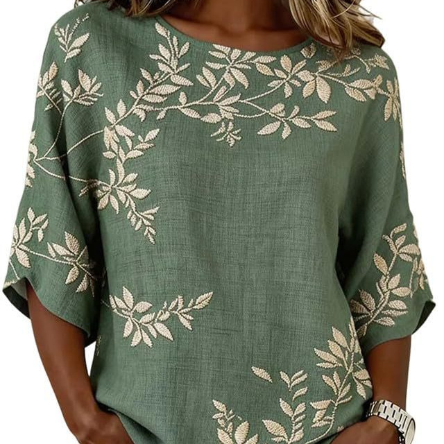Floral Petal Print Short Sleeve Casual Women's Top