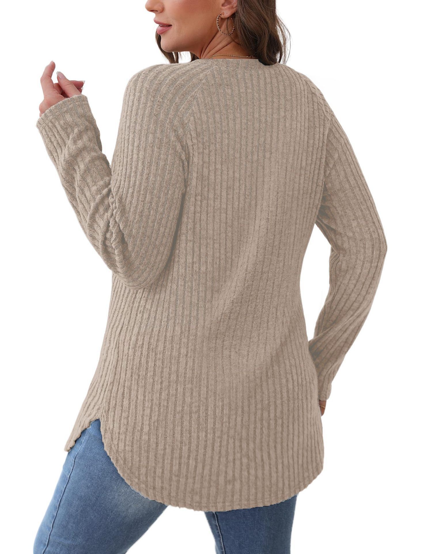 Women's Loose Crewneck High-Low Hem Long Sleeve Top