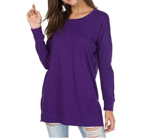 Women's Solid Crewneck Long Sleeve T-Shirt Loose Fit Casual Top