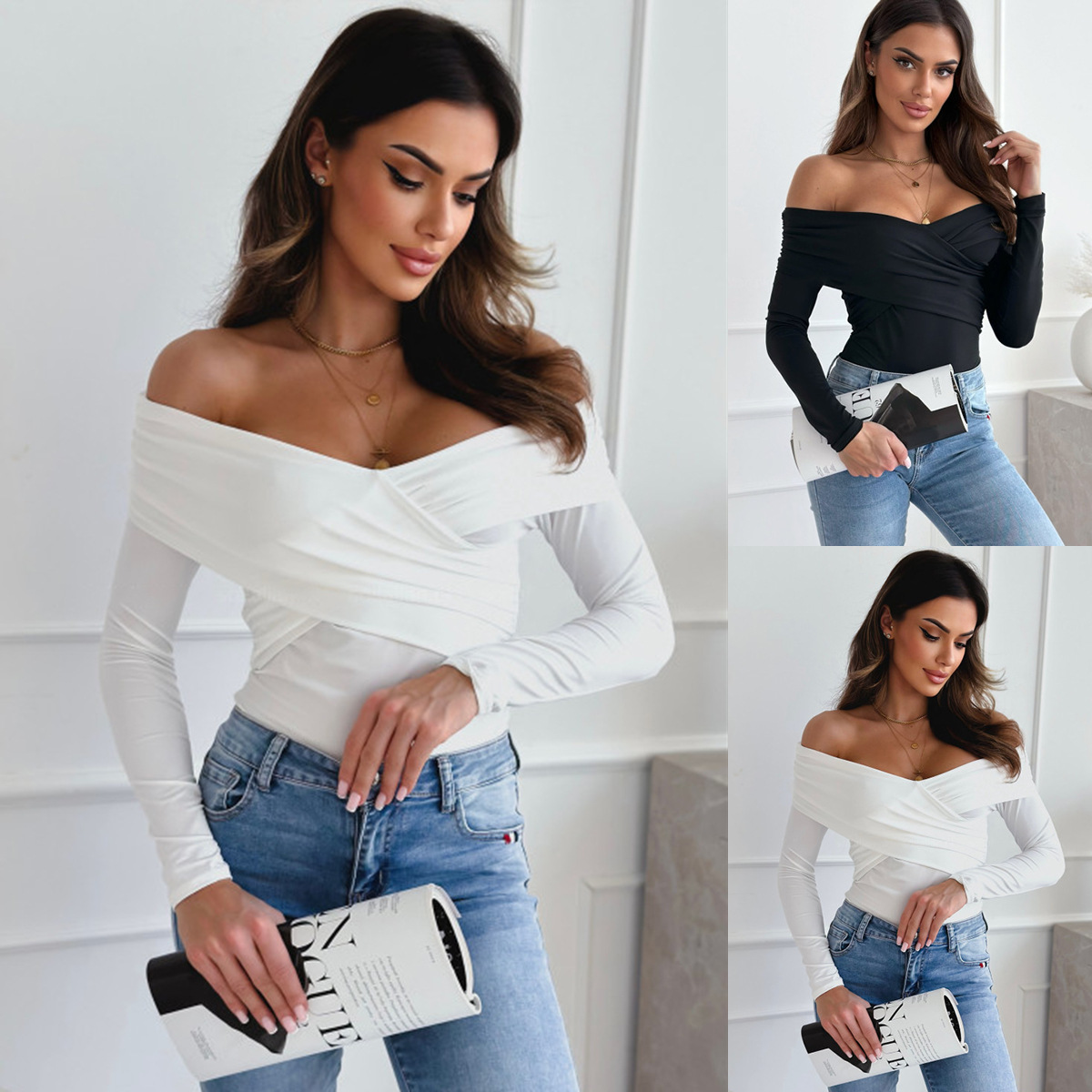 Women's Off-Shoulder Long Sleeve T-Shirt