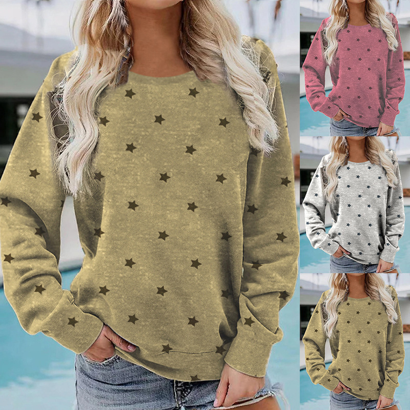 Women's Geometric Print Long Sleeve T-Shirt Crewneck Loose Fit Top