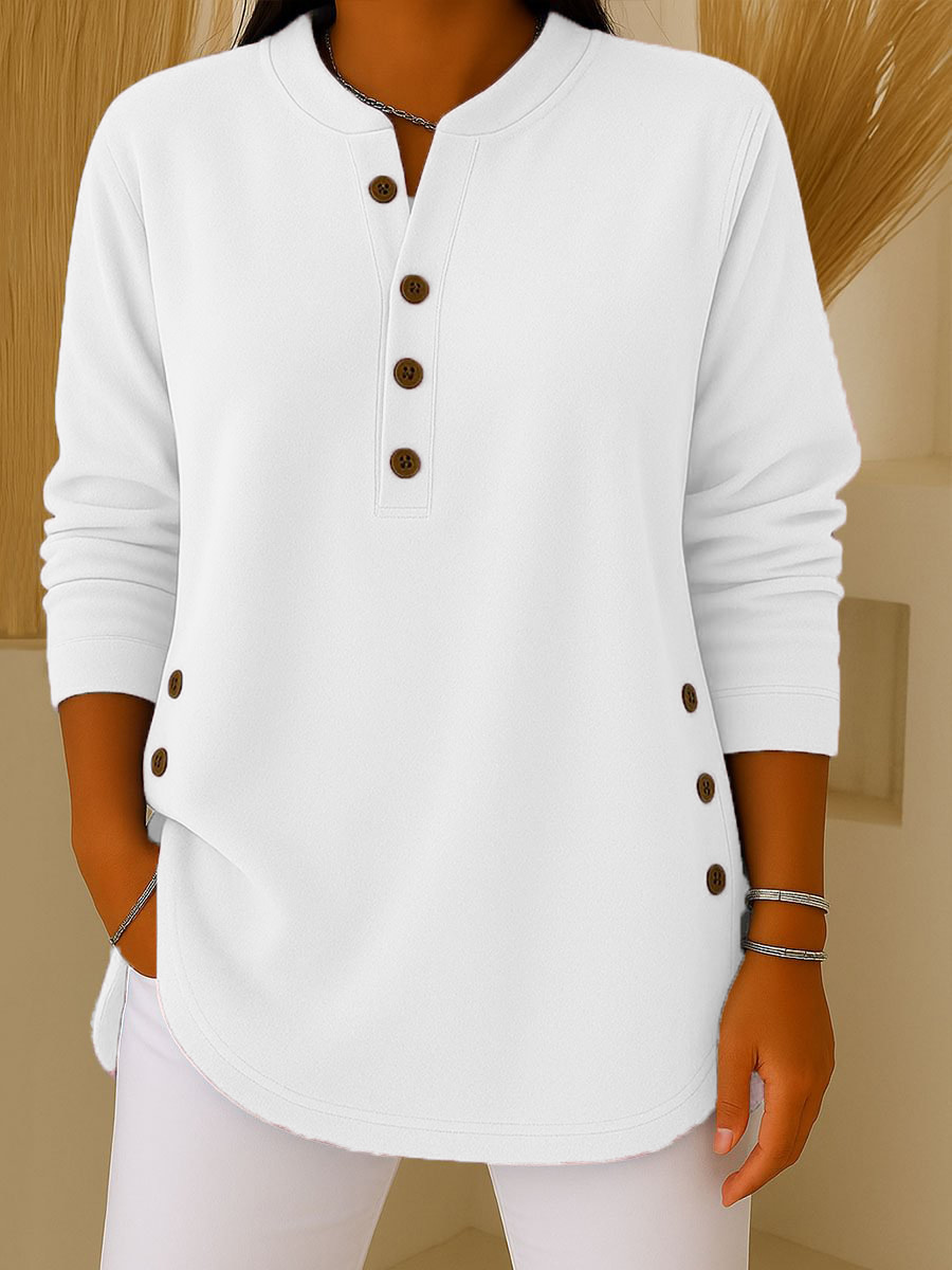 Women's V-Neck Button Knit Long Sleeve Top