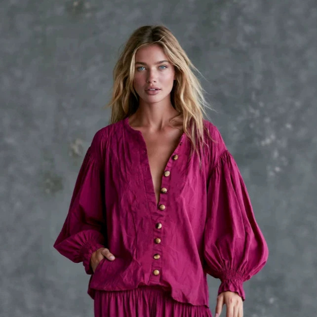 Vintage Rose Red Long Sleeve Ruffle Mini Dress