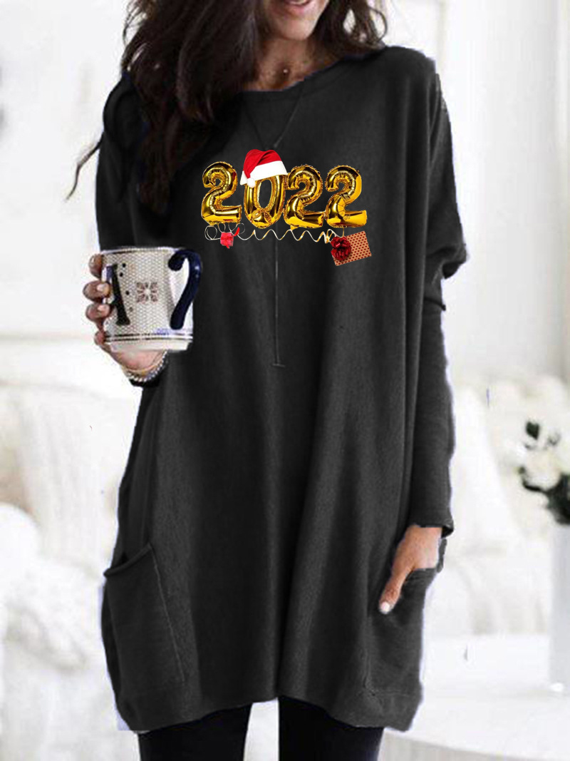 Women's Casual Long Sleeve Crewneck Pink Print Loose Pullover T-Shirt