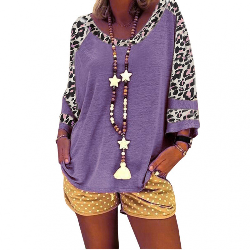 New for Spring/Summer 2023, Women's Leopard Print Short-Sleeve T-Shirt Top, Color-Block Tee, US/EU Style, Amazon & Independent Store Supply