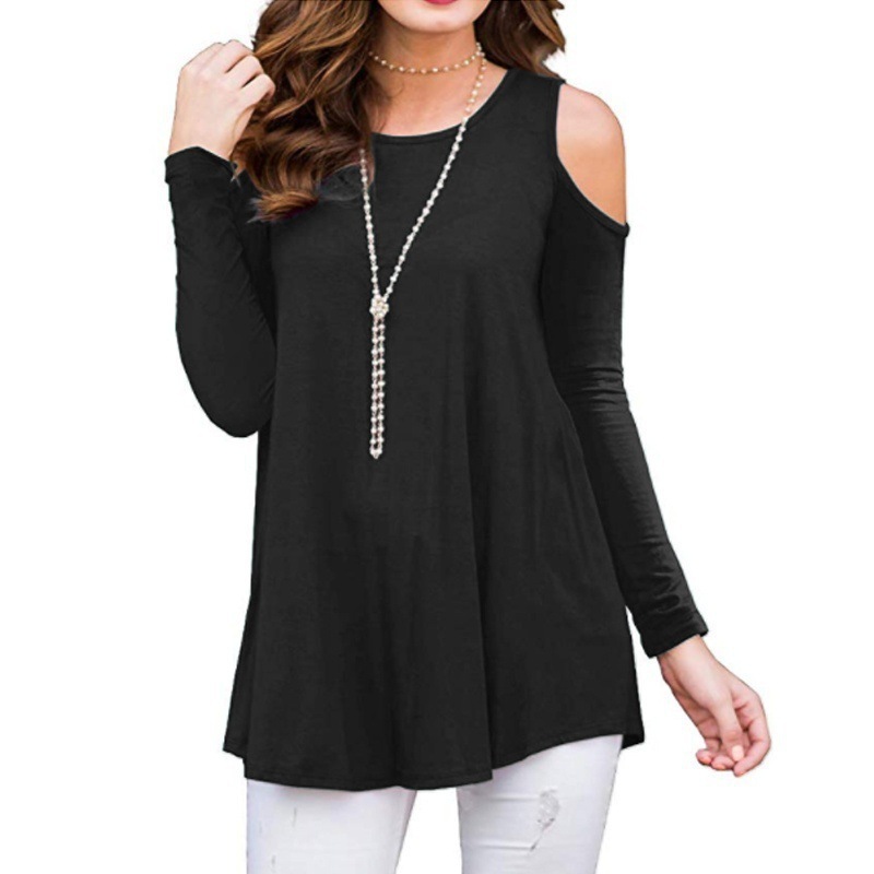 Long Sleeve Solid Off-Shoulder T-Shirt Plus Size Women's Top