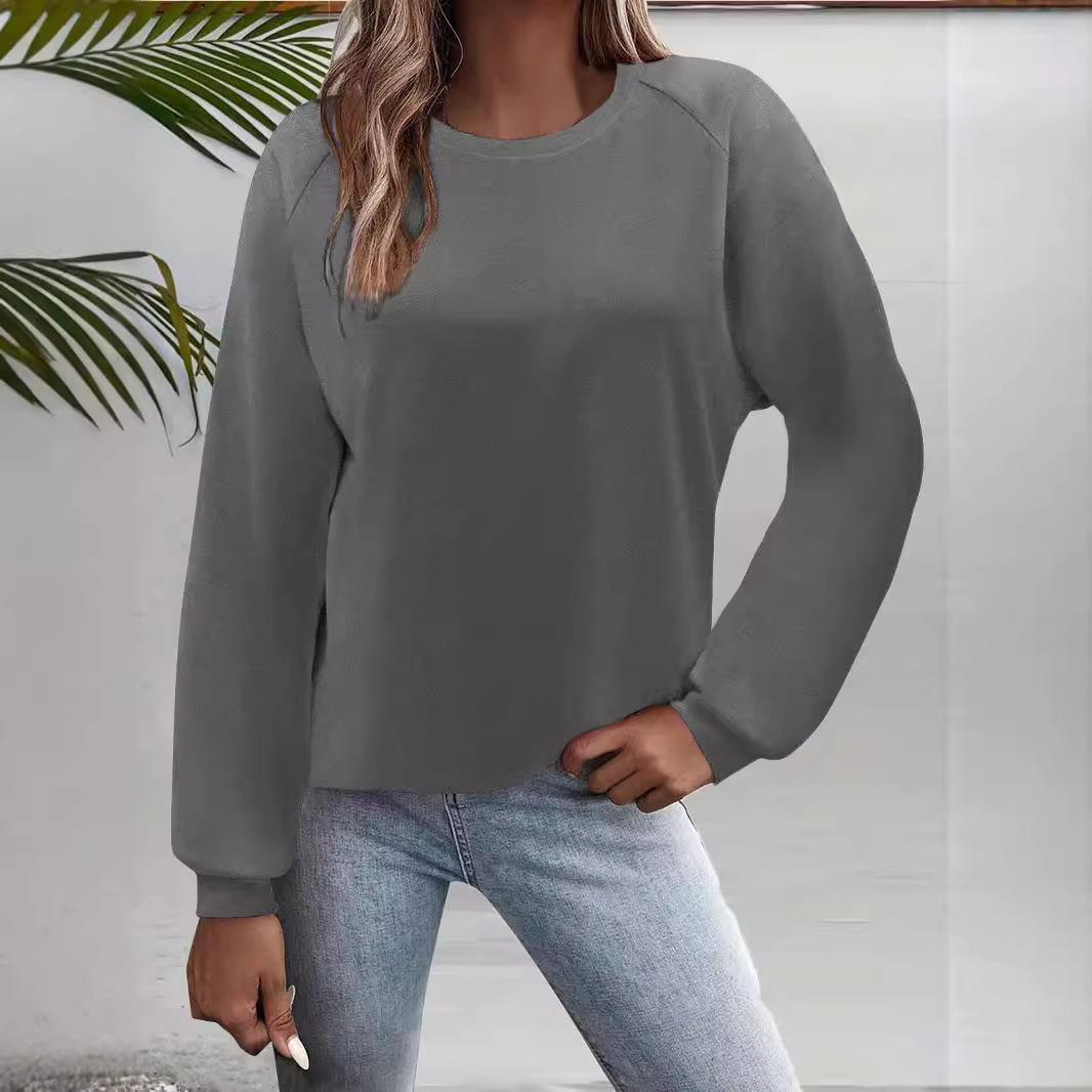 Women's Long Sleeve Crewneck T-Shirt Solid Color Loose Fit Top