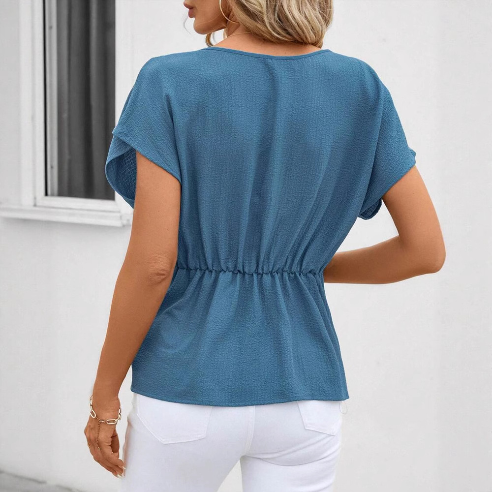 Women's Solid Asymmetric Knotted Short Sleeve T-Shirt
