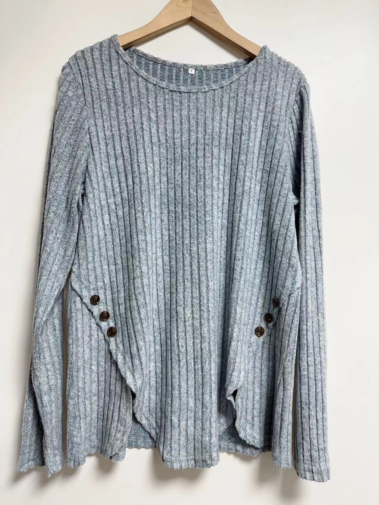 Women's Ribbed Brushed Crewneck Long-Sleeve Button T-Shirt