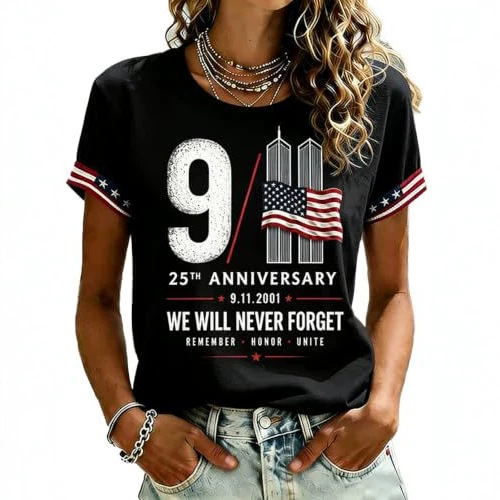 Women's Summer 911 Twin Towers 3D Print Short Sleeve T-Shirt
