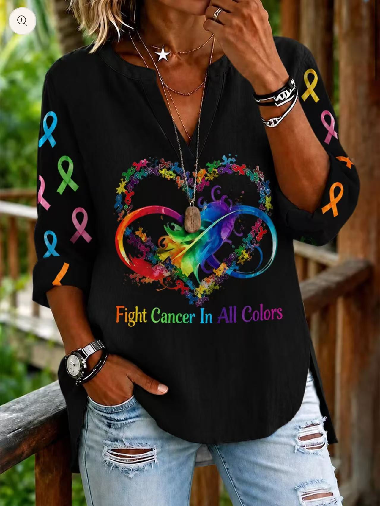 Heart Virus Hope Print V-Neck Half-Sleeve Women's T-Shirt