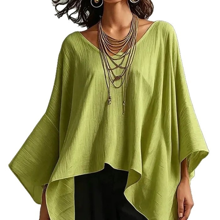 Women's Loose V-Neck Asymmetrical Batwing Sleeve Top Casual Vacation