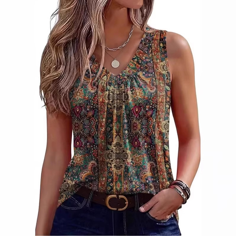 Women's Solid & Print Sleeveless V-Neck Tank Top