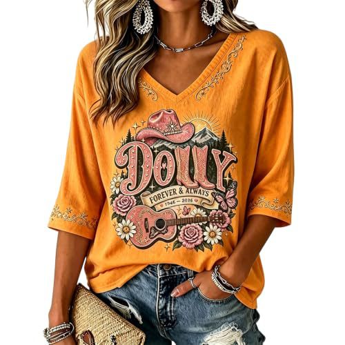 Summer Dolly Print V-Neck Half-Sleeve Women's Top