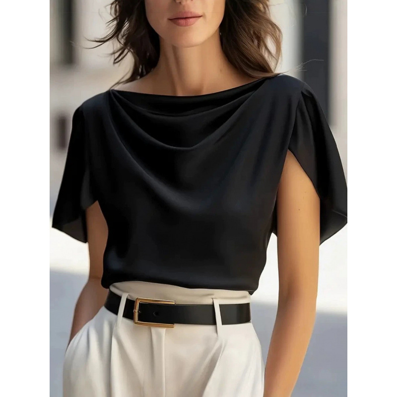 Women's Asymmetric One-Shoulder Ruffle-Sleeve T-Shirt, Solid Color, Flattering Fit