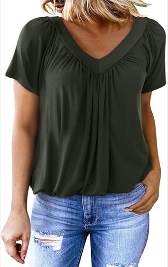 V-Neck Raglan Sleeve Ruched Casual T-Shirt