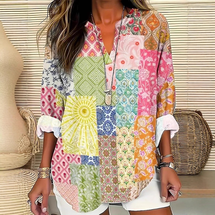 Floral Print V-Neck Long Sleeve T-Shirt for Women