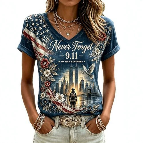 Women's Floral Print V-Neck Short Sleeve T-Shirt