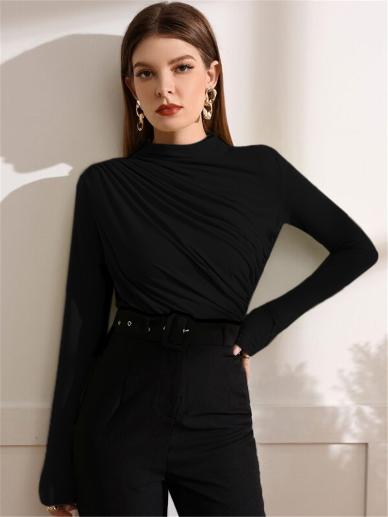 Mock Neck Ruched Long Sleeve T-Shirt