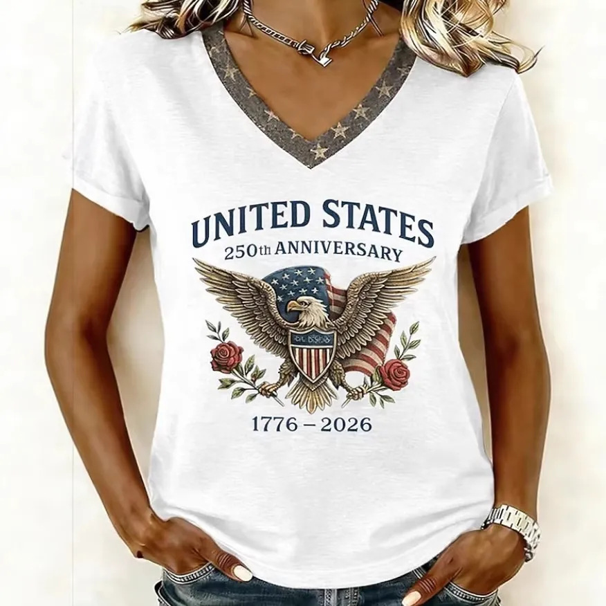 Women's Summer American Flag 3D Print Short Sleeve T-Shirt