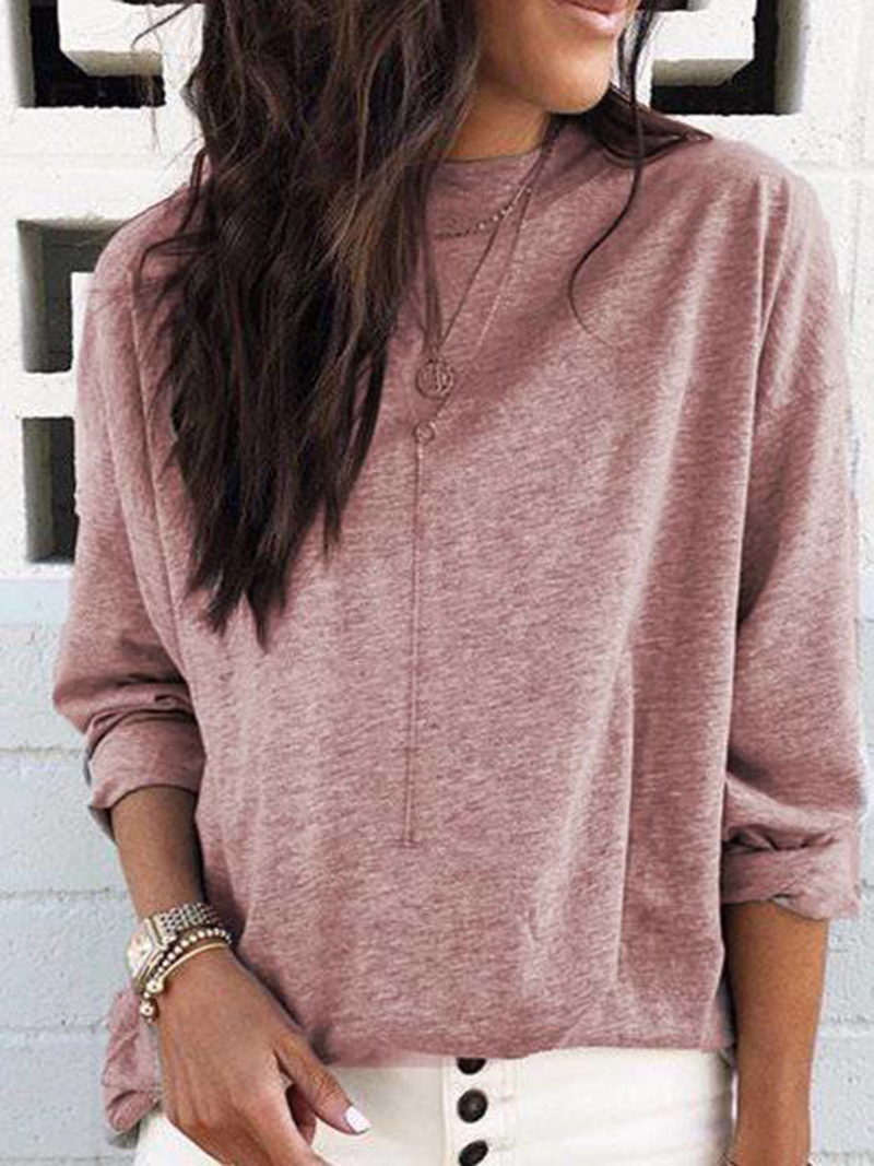 Women's Long-Sleeve Crewneck T-Shirt Loose Fit Cotton Blend Top