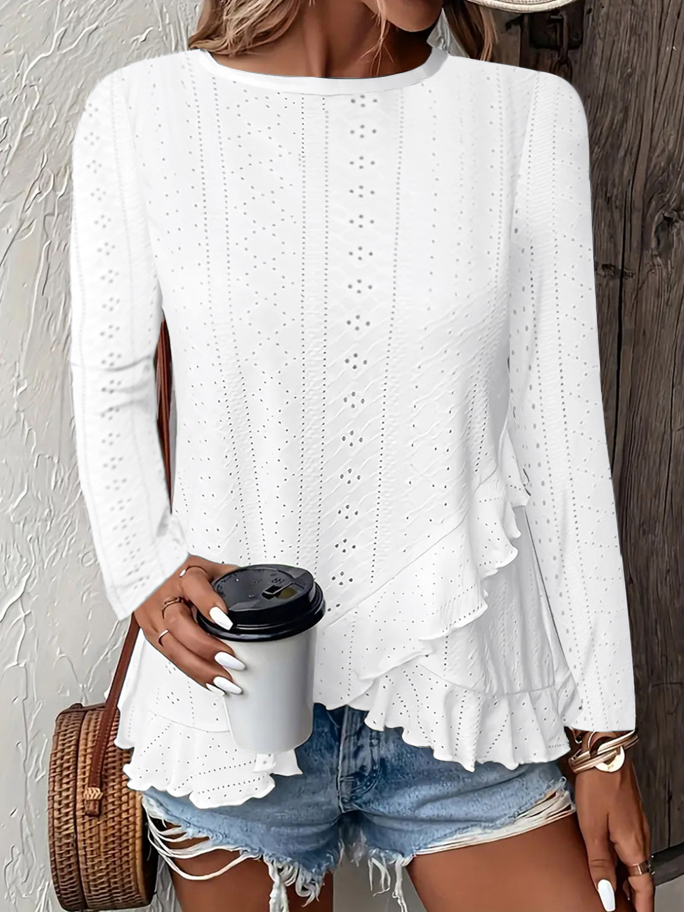 Women's Casual Solid Color Long Sleeve Crew Neck T-Shirt