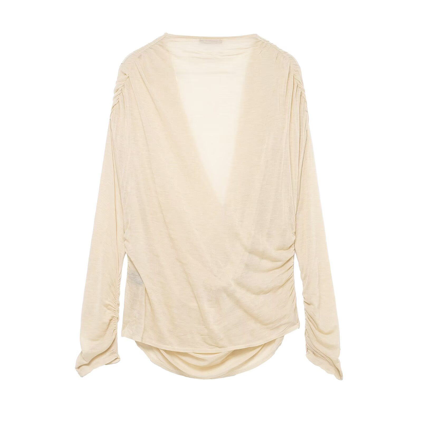 Women's Slim Fit Pleated V-Neck Long Sleeve Top