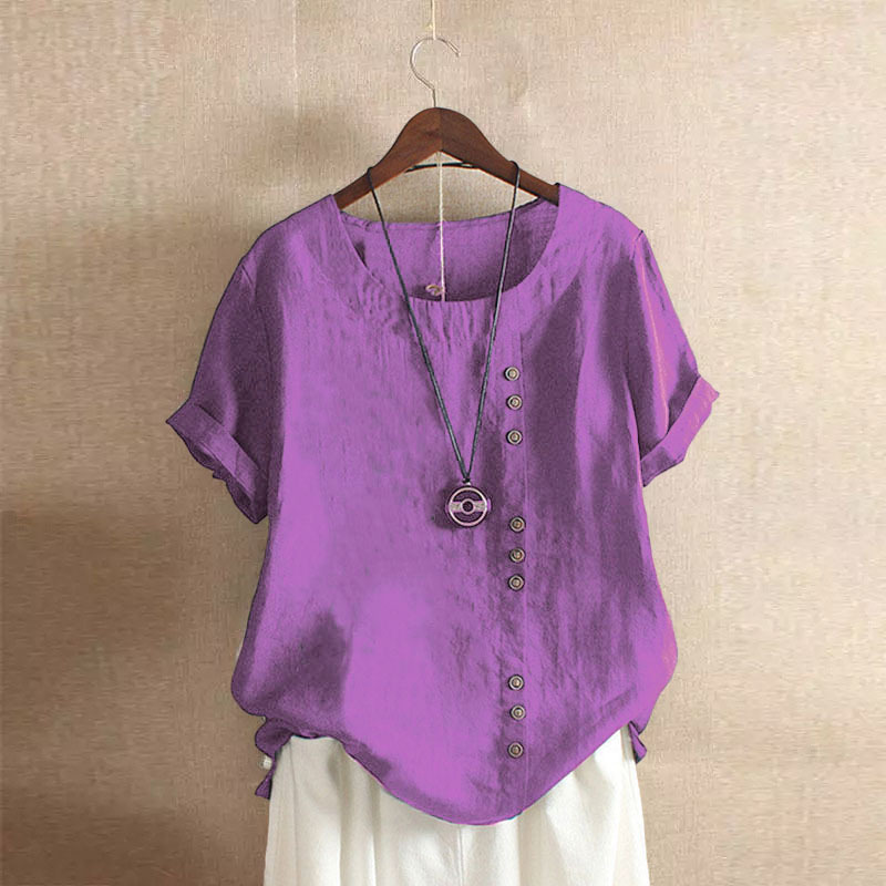 Women's Cotton Linen Plus Size Loose Casual T-Shirt